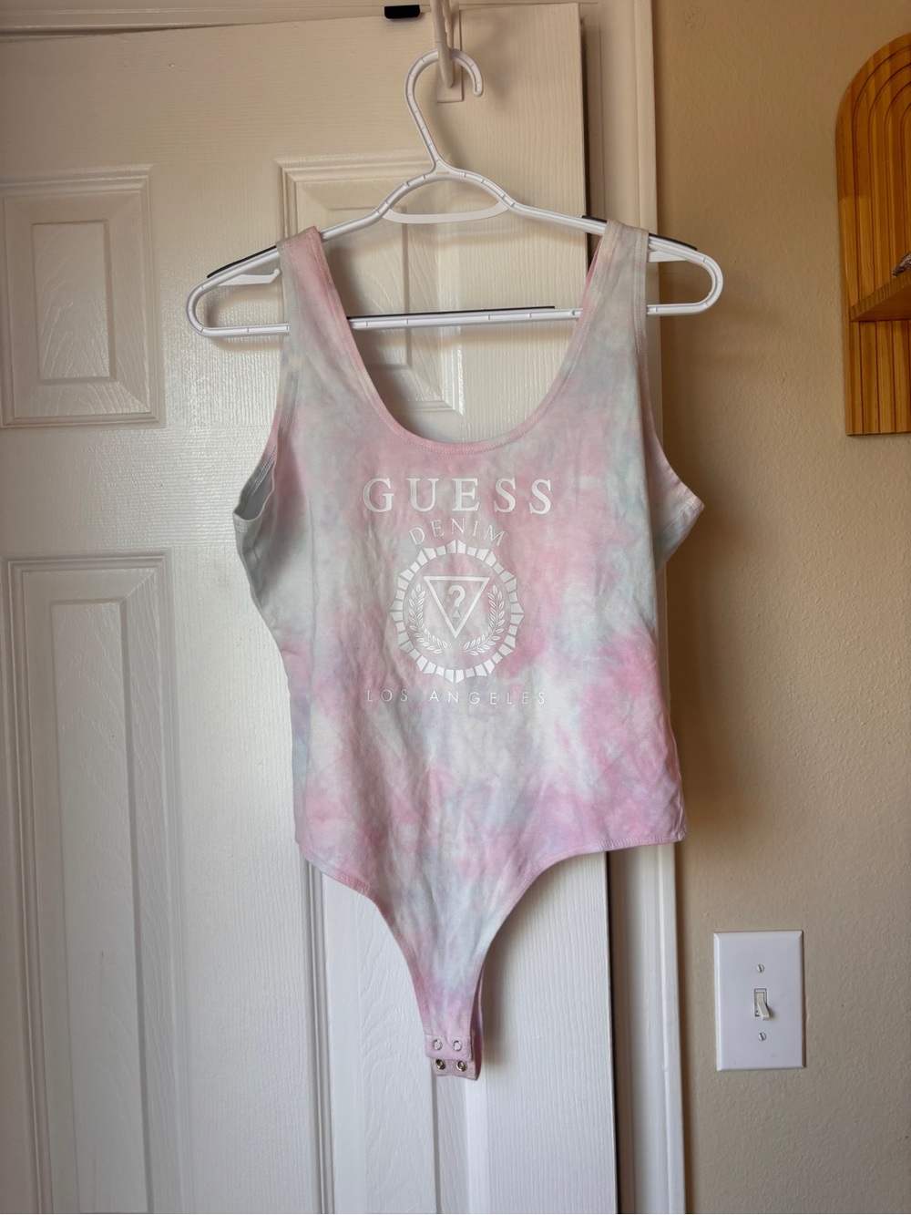 GUESS Pink & Green Tie-Dye Logo Tank One-Piece Bodysuit